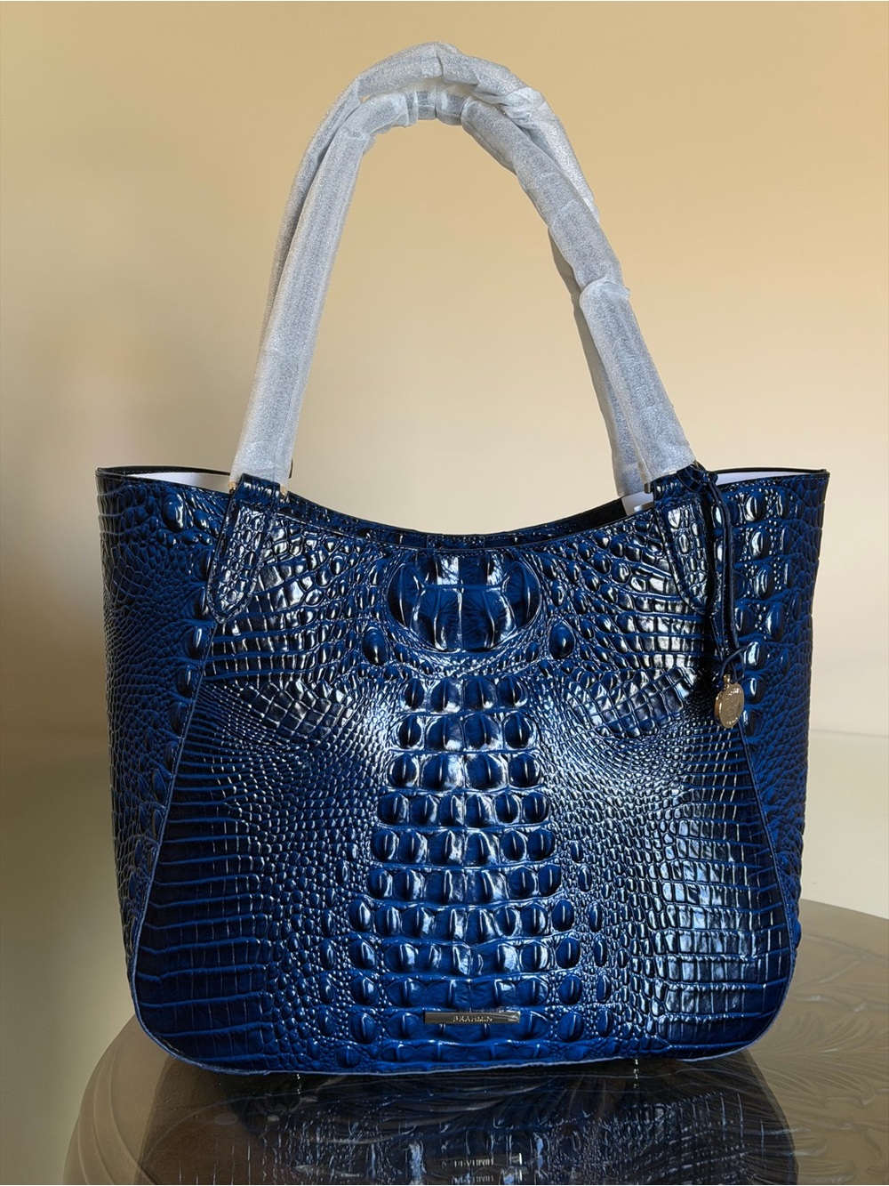 Brahmin Aliza Anchor Melbourne Navy Croc-Embossed Tote